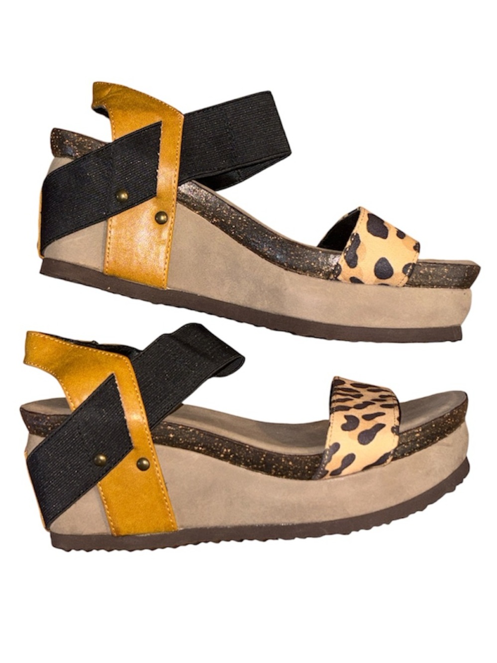 Hocus Pocus Lightweight Leopard Platform Sandal with Black Strap